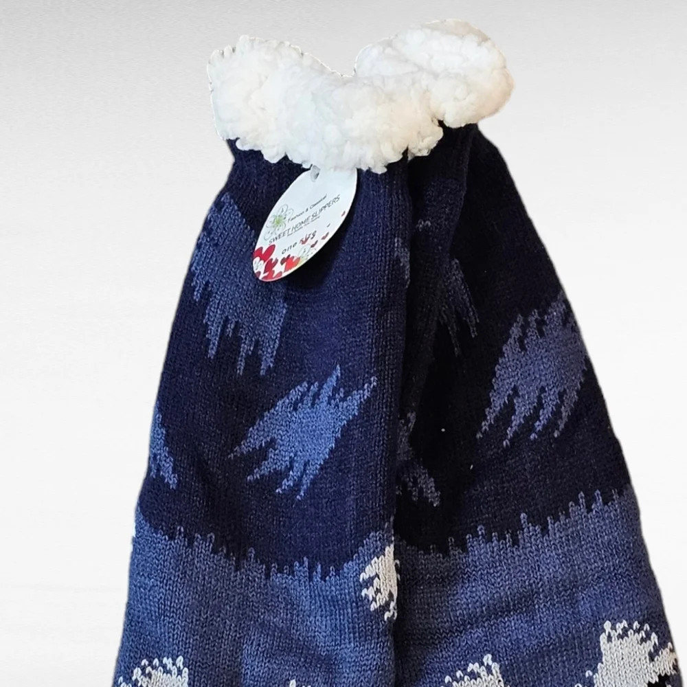 Wolf Sherpa Lined Slipper Socks Non Skid One Size Mens